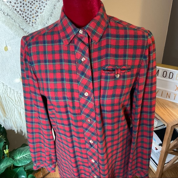 Vintage 1979 Evan-Picone Wool Cotton Blend Plaid Dress Size 10 Red - Picture 2 of 8